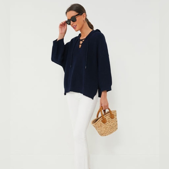 Tuckernuck Navy Knit Declan Pullover sweater size large navy blue hooded knit - Picture 10 of 11